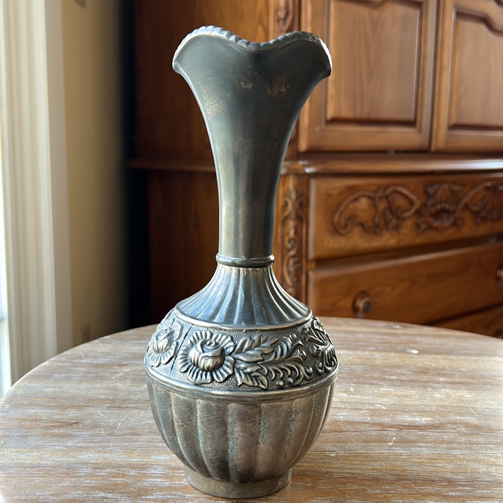 Antique Silver Pitcher / Carafe with Rose Design.  Vintage - Picture 7 of 17